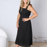 Della Embroidered Lace Empire Midi Dress - Black