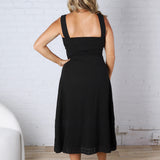Della Embroidered Lace Empire Midi Dress - Black