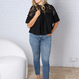 Thea Lace Ruffled Swing Top - Black