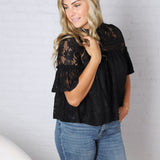 Thea Lace Ruffled Swing Top - Black