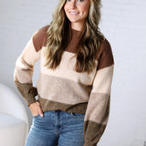 Fallon Color Block Knit Sweater - Mocha Combo