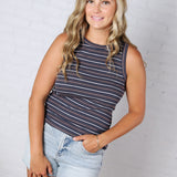 Edlin Tank - Navy Multi Stripe