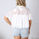 Thea Lace Ruffled Swing Top - White