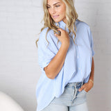 Greer Oversized Button Down Top - Blue