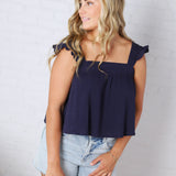 Maisy Ruffle Floral Print Tank Top - Navy