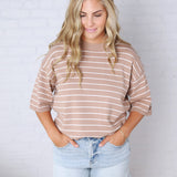 Nellie Oversized Stripe Knit Top - Taupe/White