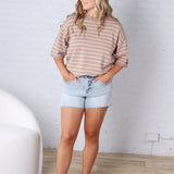 Nellie Oversized Stripe Knit Top - Taupe/White