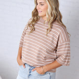 Nellie Oversized Stripe Knit Top - Taupe/White