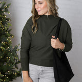 Saryn Ribbed Dolman Sleeve Brushed Knit Top - Olive