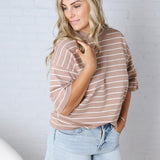Nellie Oversized Stripe Knit Top - Taupe/White