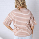 Nellie Oversized Stripe Knit Top - Taupe/White