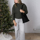 Saryn Ribbed Dolman Sleeve Brushed Knit Top - Olive