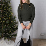 Saryn Ribbed Dolman Sleeve Brushed Knit Top - Olive