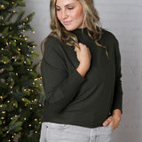 Saryn Ribbed Dolman Sleeve Brushed Knit Top - Olive