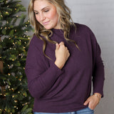 Saryn Ribbed Dolman Sleeve Brushed Knit Top - Eggplant