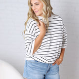 Nellie Oversized Stripe Knit Top - White/Black