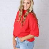 Isley Sweater Sleeve Top - Red