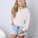Townes Modal Luxe Stripe Quarter Zip - Mocha/Cream