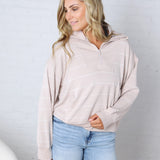 Townes Modal Luxe Stripe Quarter Zip - Mocha/Cream