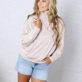 Townes Modal Luxe Stripe Quarter Zip - Mocha/Cream