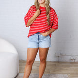 Nellie Oversized Stripe Knit Top - Red/White
