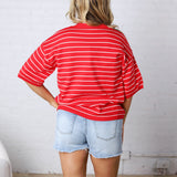 Nellie Oversized Stripe Knit Top - Red/White