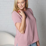 Claudia Round Neck Short Fold Sleeve Top