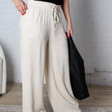 Elowyn Linen Wide Leg Pant - Oatmeal