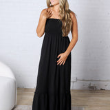 Hazel Smocked Top Maxi Dress - Black
