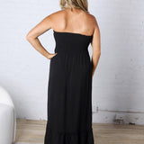 Hazel Smocked Top Maxi Dress - Black