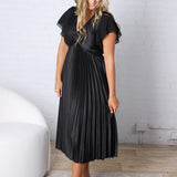Nova Flutter Sleeve Midi Dress - Black