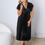 Nova Flutter Sleeve Midi Dress - Black