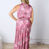 Anabelle Halter Neck Midi Dress - Dark Rose Floral