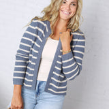 Laure Chunky Knit Striped Open Cardigan - Blue