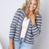 Laure Chunky Knit Striped Open Cardigan - Blue
