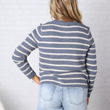 Laure Chunky Knit Striped Open Cardigan - Blue