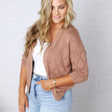 Adelin Pointelle Knit Open Front Cardigan - Marsala