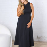 Aimee Flare Scuba Sleeveless Maxi Dress - Navy