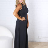 Aimee Flare Scuba Sleeveless Maxi Dress - Navy