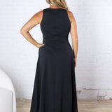 Aimee Flare Scuba Sleeveless Maxi Dress - Navy