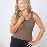 Maggie Seamless Ribbed Tank with Built in Bra -Truffle