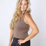 Maggie Seamless Ribbed Tank with Built in Bra -Truffle