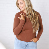 Sylvia Ribbed Crewneck Basic Top - Rust