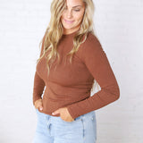 Sylvia Ribbed Crewneck Basic Top - Rust