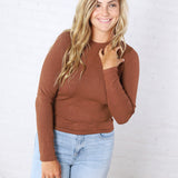 Sylvia Ribbed Crewneck Basic Top - Rust