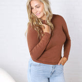 Sylvia Ribbed Crewneck Basic Top - Rust