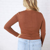 Sylvia Ribbed Crewneck Basic Top - Rust