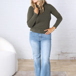 women's long sleeve ribbed crewneck basic top
