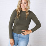 women's long sleeve ribbed crewneck basic top