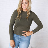 women's long sleeve ribbed crewneck basic top